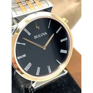 Bulova Men's Watch 98A234 Regatta Quartz Black Dial 38mm 2-Tone Rose Gold Silver